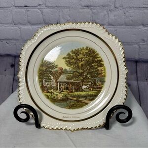 Vintage Decorative Plate with Gold Trim